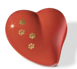 Tierurne in Herzform rot mit goldenen Pfötchen